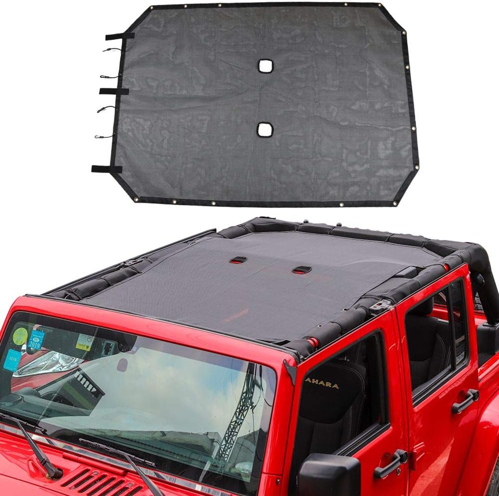 JeCar 4 Door Durable Polyester Mesh Shade Top Cover Provides UV Sun Protection for Jeep Wrangler JK & Unlimited 2007-2018 (Black)
