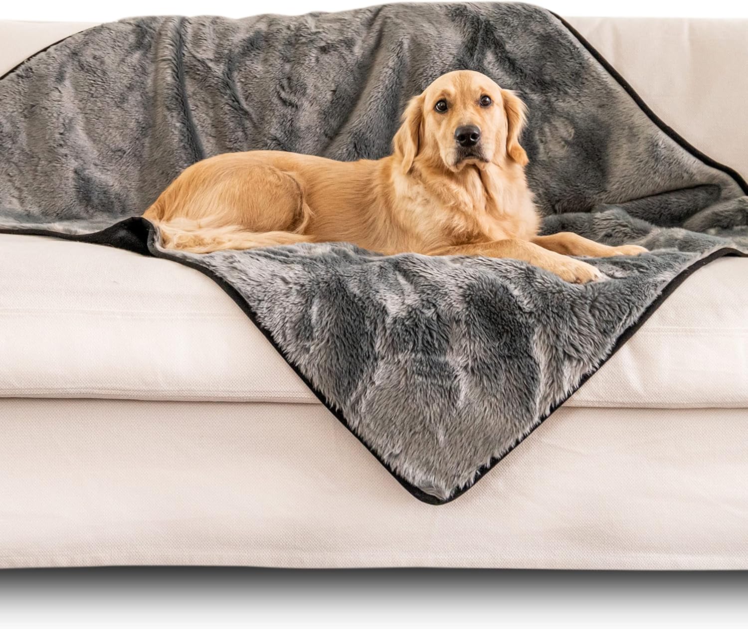 PAW BRANDS Cool Comfort Throw Blanket - Waterproof Blanket, 60 in x 50 in Machine Washable Dog Blankets for Large Dogs and Pets, Faux Fur and Ultra-Soft Microsuede, Blending Home Decor (Polar White)