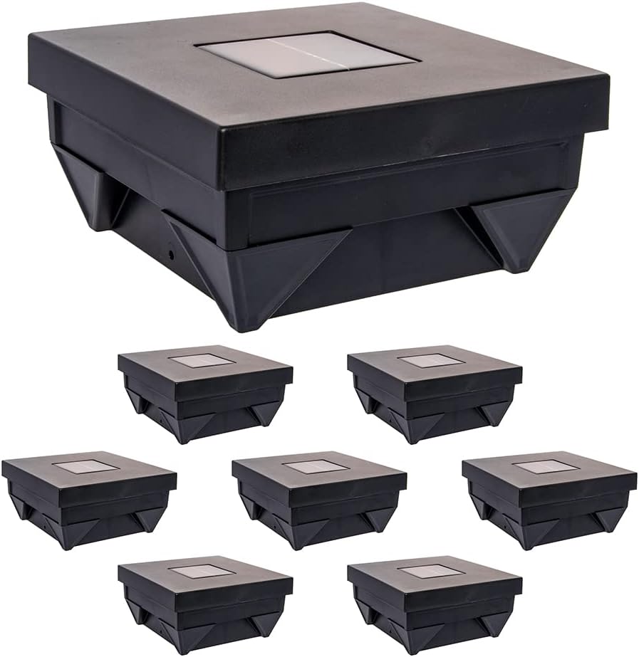 GreenLighting Paradigm Deck Lights Solar Post Lights - Outdoor Waterproof Solar Post Cap Lights - 4x4 Post Caps Solar Fence Post Lights for 4x4 5x5 Vinyl PVC Posts (Black. 8 Pack)
