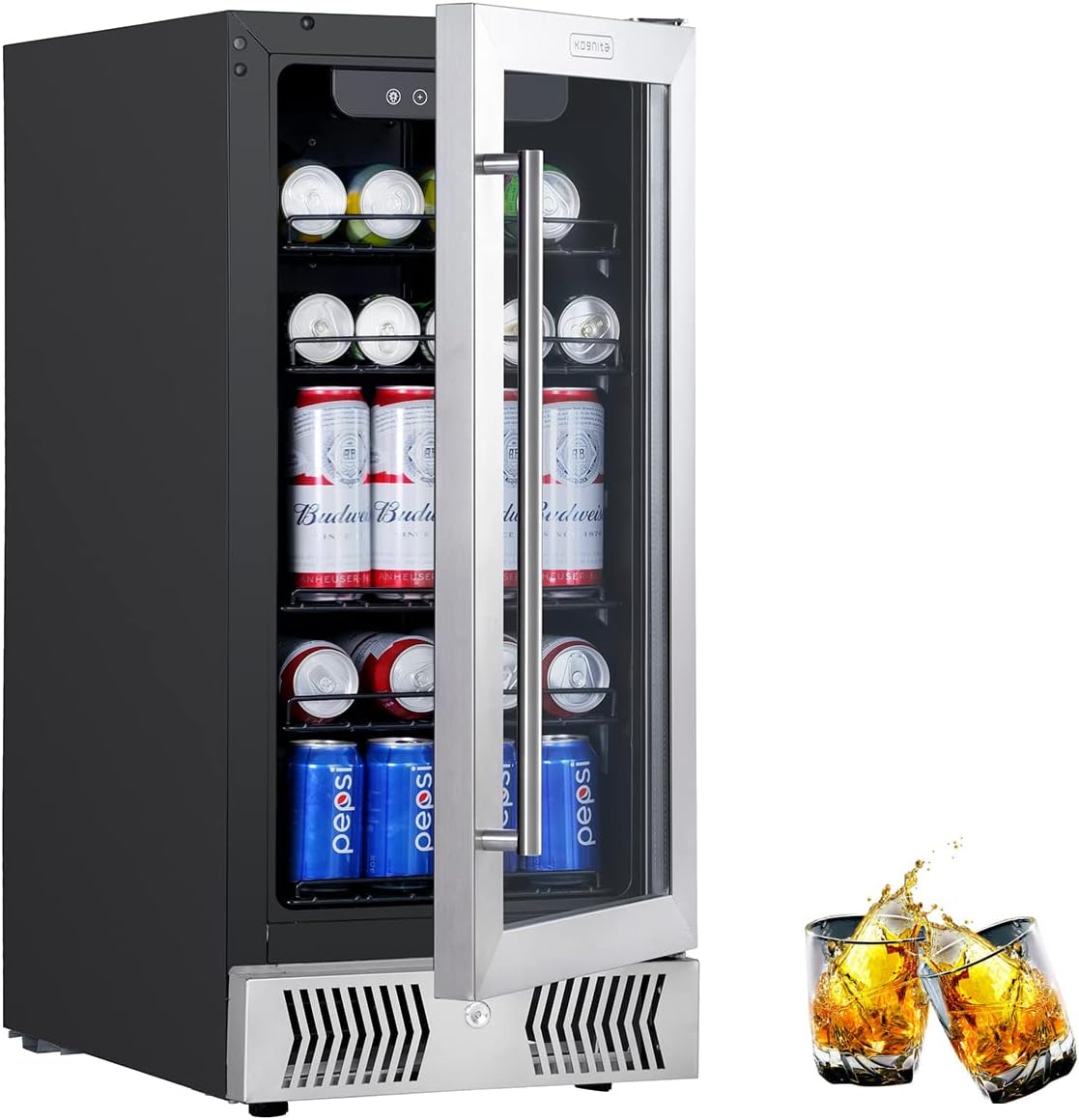 15inch Beverage Refrigerator Cooler Undercounter，Kognita 115 Cans Capacity Built In and Freestanding Bar Beverage Refrigerator for Soda, Beer or Wine