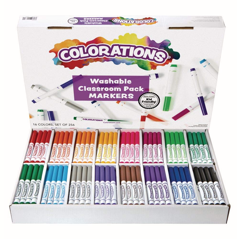 Colorations Washable Classic Markers Classroom Pack - Set of 256 (Item # 982561), Assorted Set