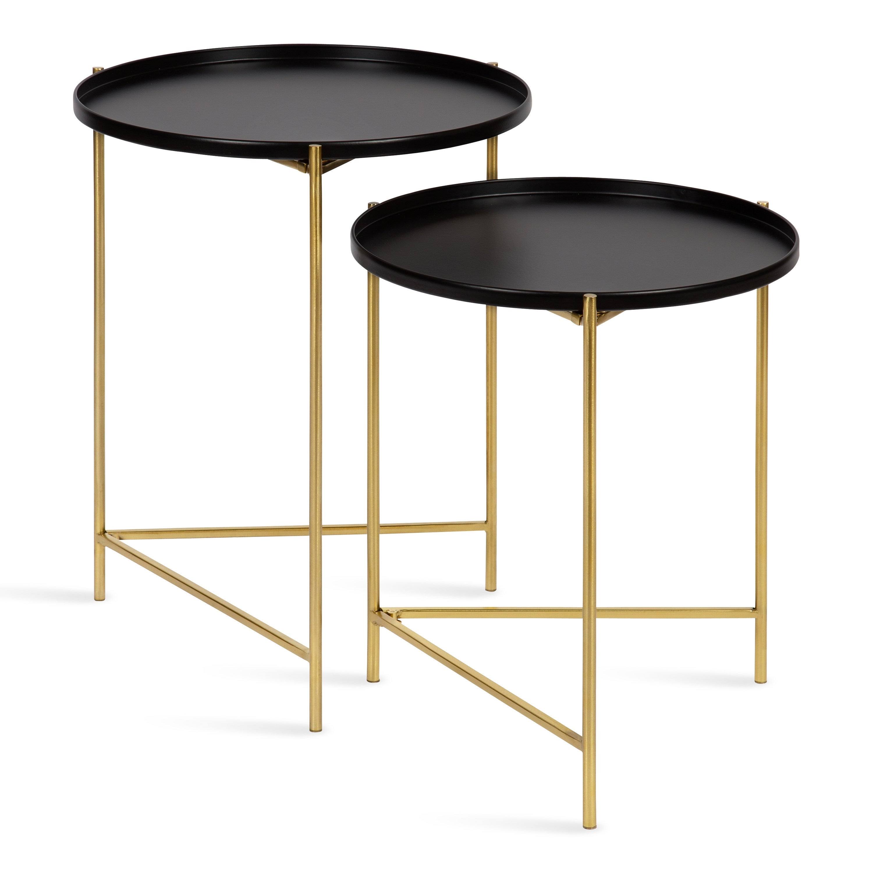 Kate and Laurel Ulani Set of 2 Nested Round Metal End Tables - 2 Piece - Black/Gold