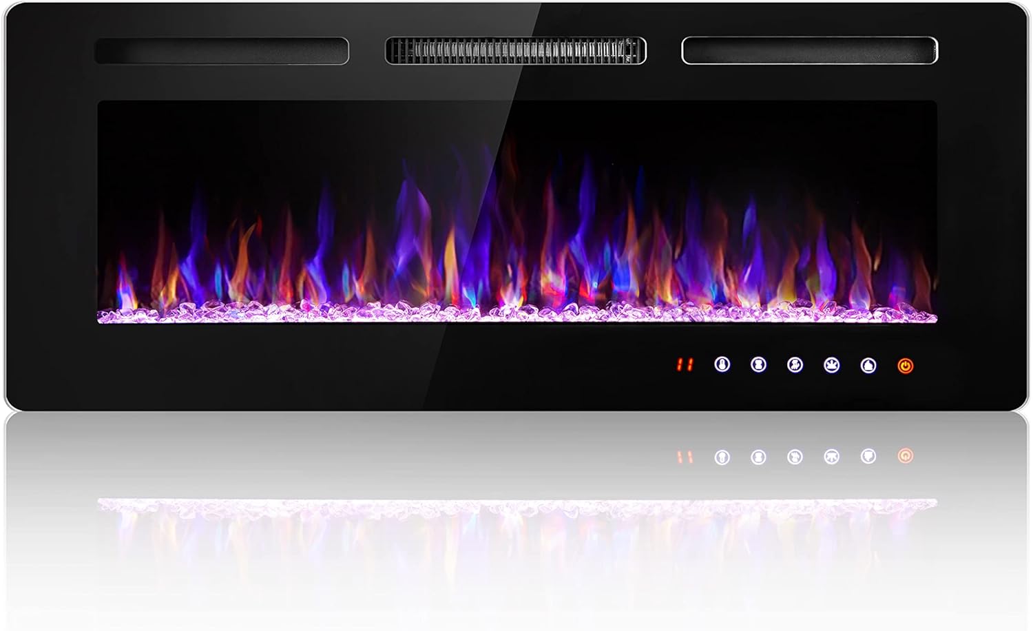 SUNNY FLAME 42 Inches Electric Fireplace Recessed and Wall Mounted Electric Fireplace Heater with Timer, Remote Control, Adjustable Flame Color, Logs and Crystals 1500w/750w Heat