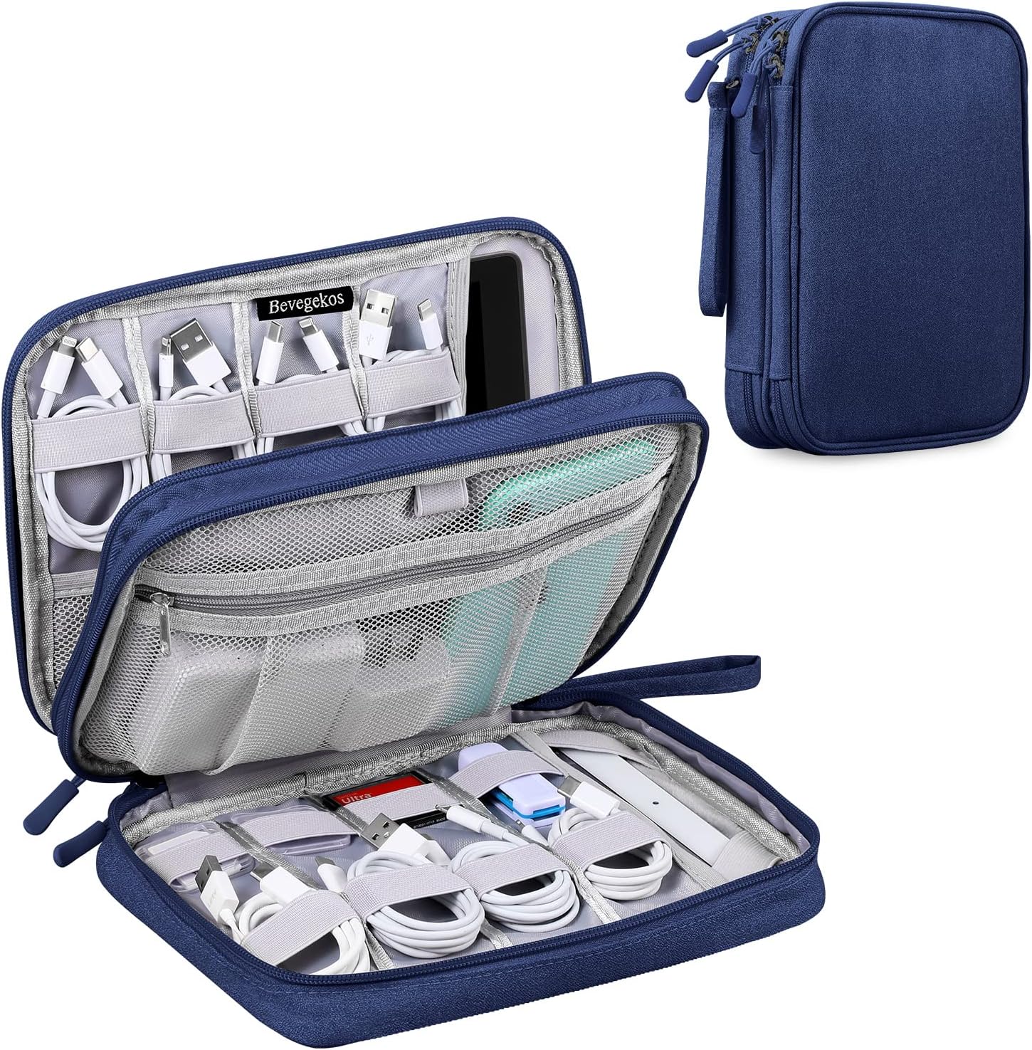 Tech Organizer Travel Case, Bevegekos Carrying Tech Kit for Electronics and Accessories (Medium, Black)