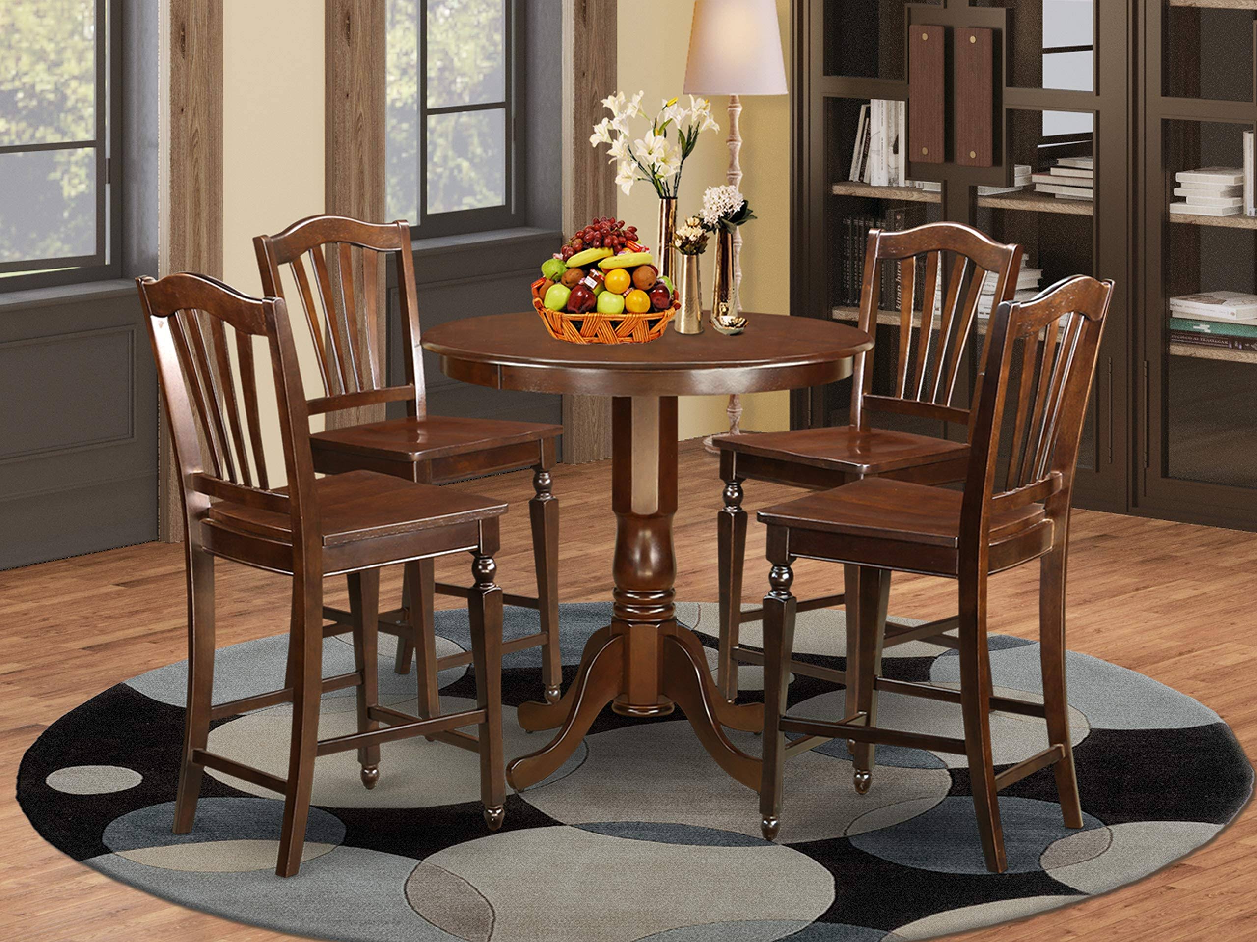 East West Furniture Jackson 5 Piece Counter Height Dining Set - Pub Table and 4 Wood Seat Chairs