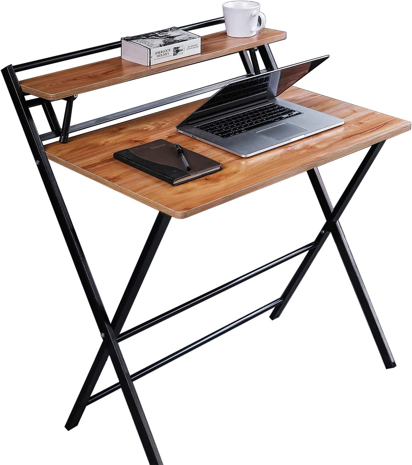 JIWU 2-Style Folding Desk for Small Space, No Assembly Required, Home Corner Desks Simple Computer Desk with Shelf, Foldable Laptop Table Pack of 2
