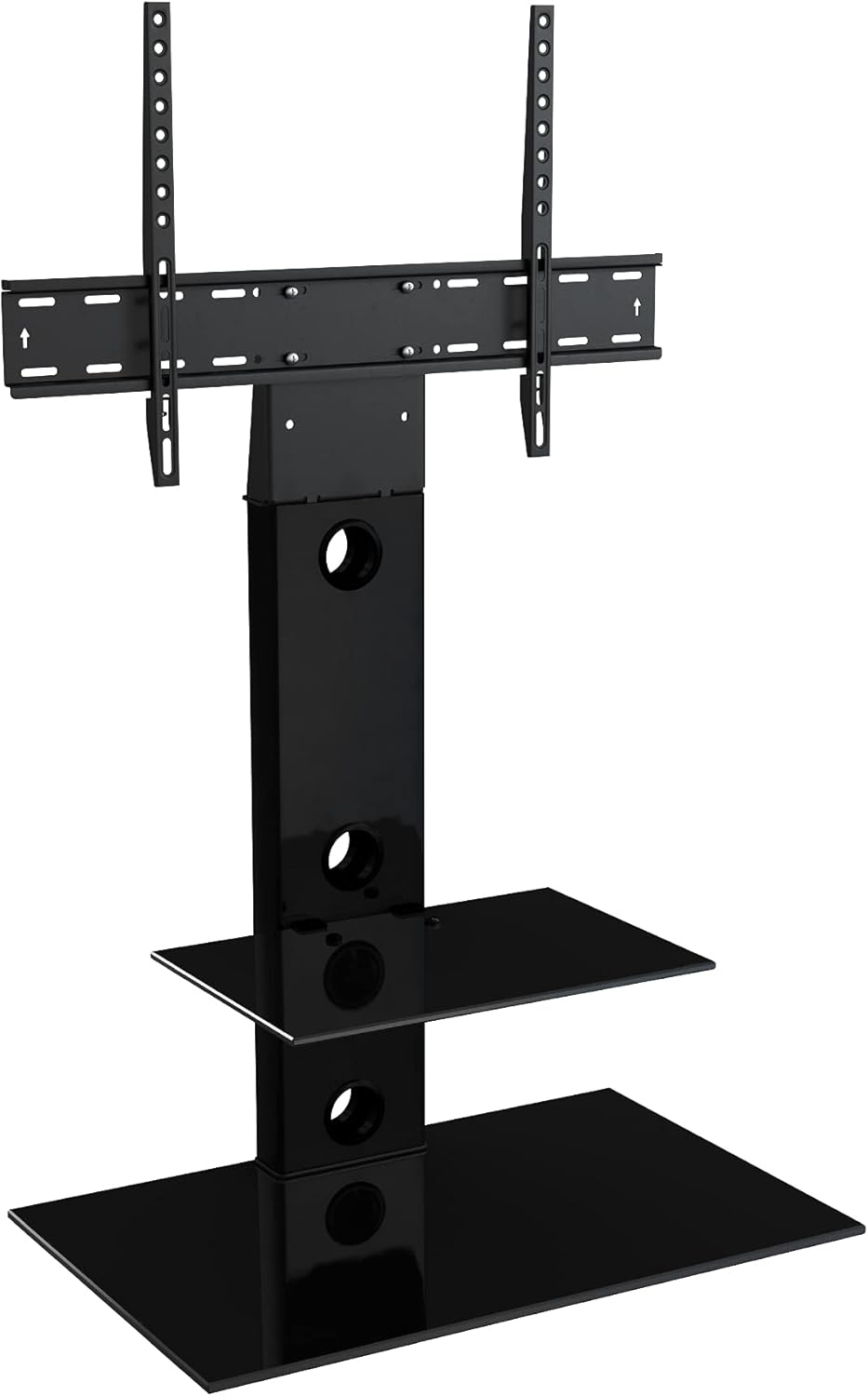 mahara Universal TV Floor Stand, Black Column and Black Glass Shelf and Base, for LED, LCD TVs 32