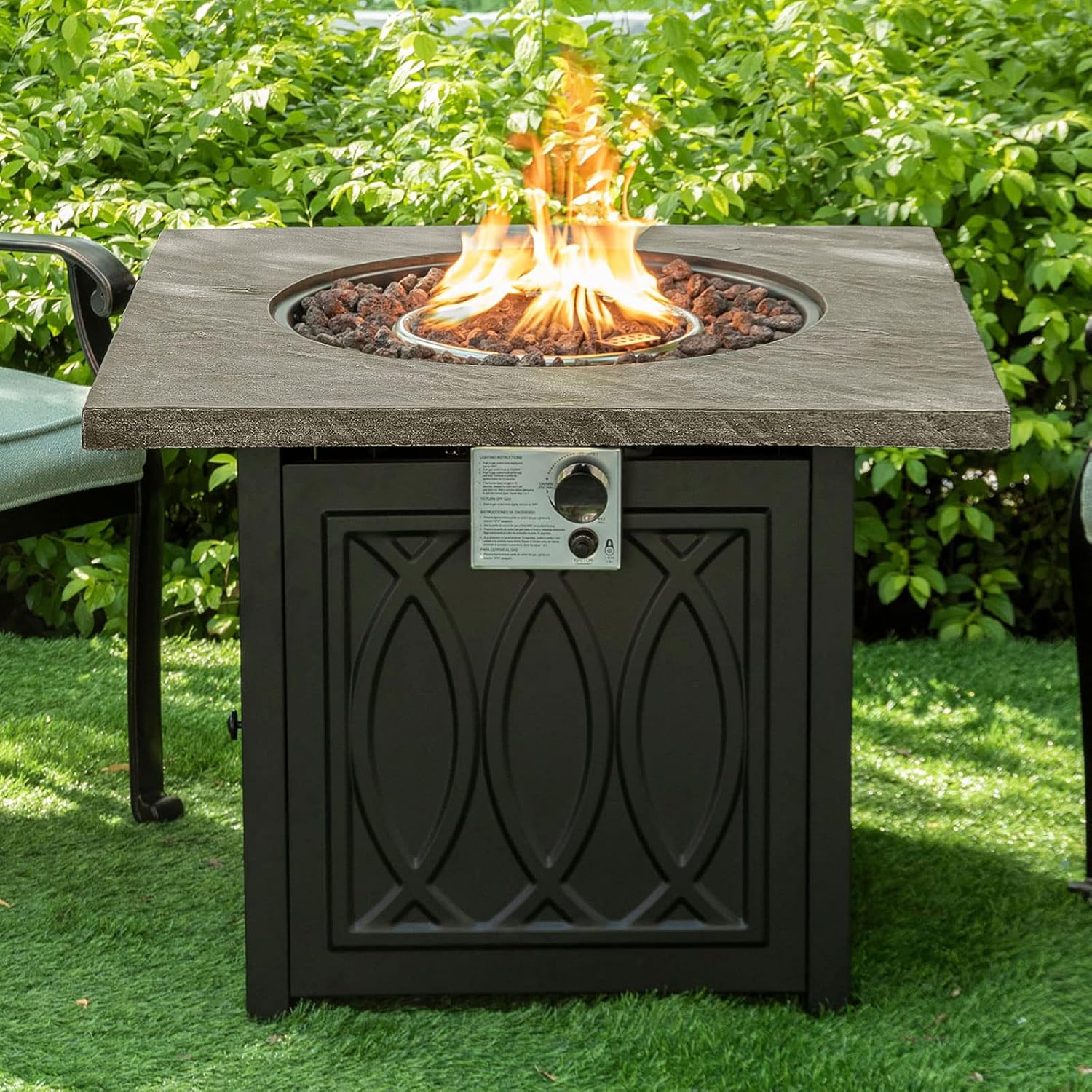 ASYA 32 Inch Square Propane Fire Pit Table, 50,000 BTU Gas Fire Pit with Lid, Fire Table for Outside Patio, Garden, Backyard, Weather Cover & Lava Rocks, Rock-Like Appearance