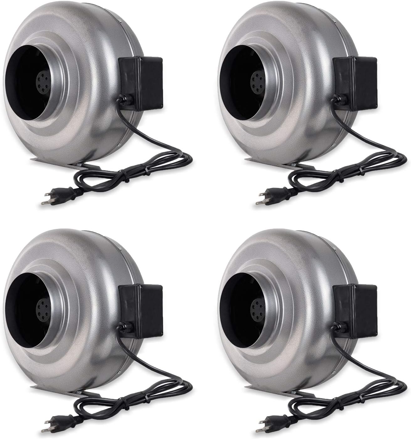 iPower GLFANXINLINE6X4 4-Pack 6 Inch 442 CFM Inline Duct Ventilation Fan HVAC Exhaust Blower for Grow Tent, 6', Grey