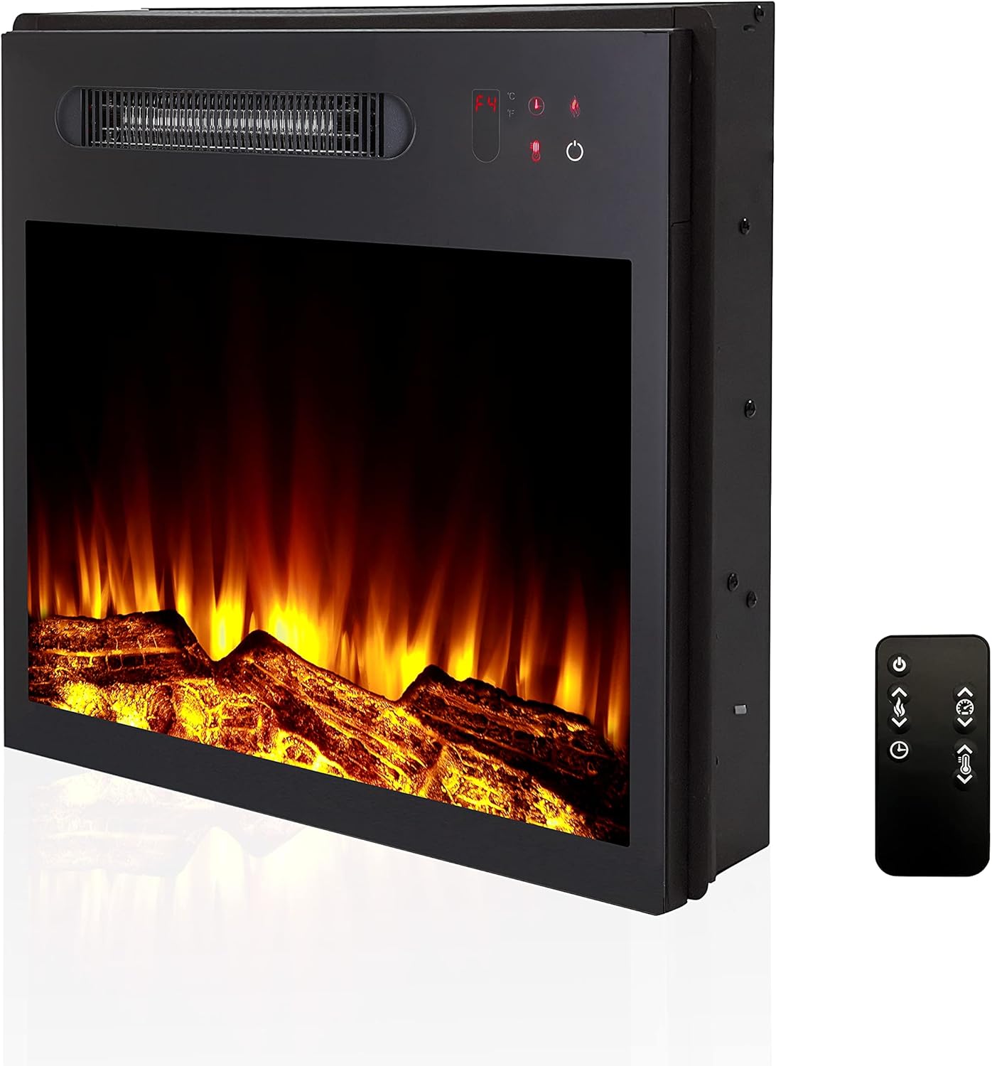 MOCIFI 18 inch Built-in Electric Fireplace Insert Heater,Low Noise,Remote Control,Touch Control Screen,Adjustable Flame Brightness and Speed,1000W,Black