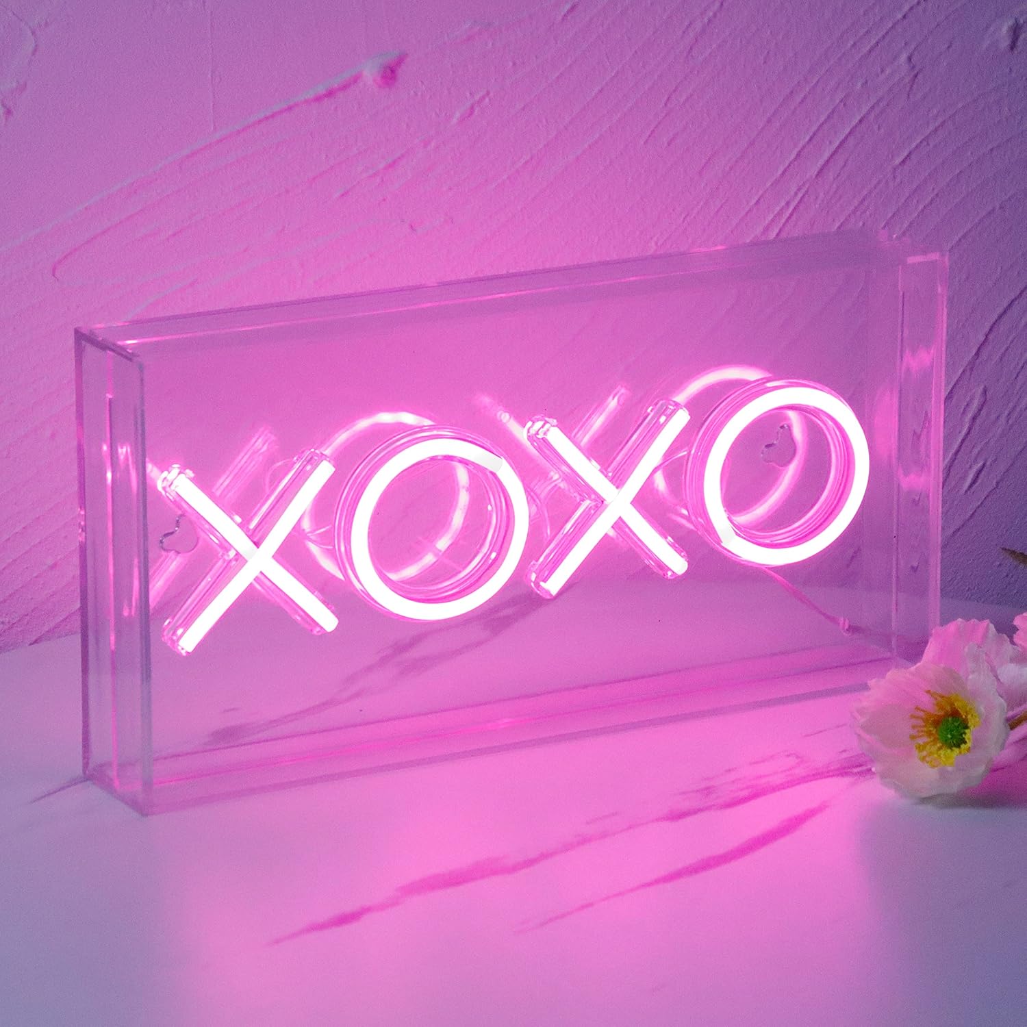 Neon Signs Letters Acrylic Light Box LED Signs for Bedroom Decor Neon Letters Acrylic Framed Table Decor LED Neon Light Hangable LED Wall Sign Light Up Signs Office Sign Bar Signs (XOXO) Pack of 2