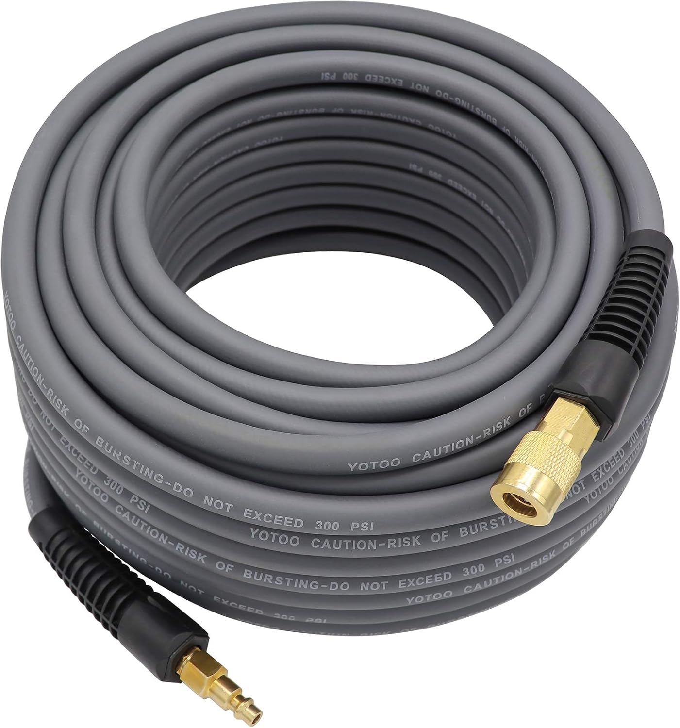 YOTOO Hybrid Air Hose 3/8-Inch by 100-Feet 300 PSI Heavy Duty, Lightweight, Kink Resistant, All-Weather Flexibility with 1/4-Inch Industrial Quick Coupler Fittings, Bend Restrictors, Gray Pack of 2