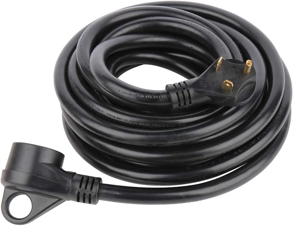 SCITOO ETL Listed RV Cord 25Feet 30Amp RV Extension Cord Power Supply Cable, for Trailer Motorhome Camper with Handle Black, Heavy Duty Extension Cords, 6AWG3C + 8AWG1C