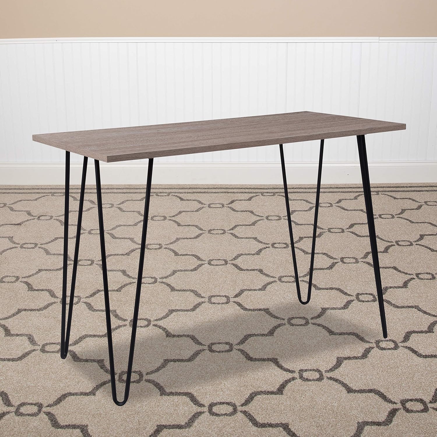 Flash Furniture Oak Park Collection Driftwood Wood Grain Finish Console Table with Black Metal Legs