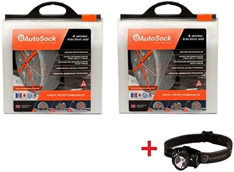 AUTOSOCK HD AL71 Traction Wheel and Tire Cover for Ice & Snow Easy Install Tire Chain Alternative(2 Sets) with Ultra Bright LED Headlamp