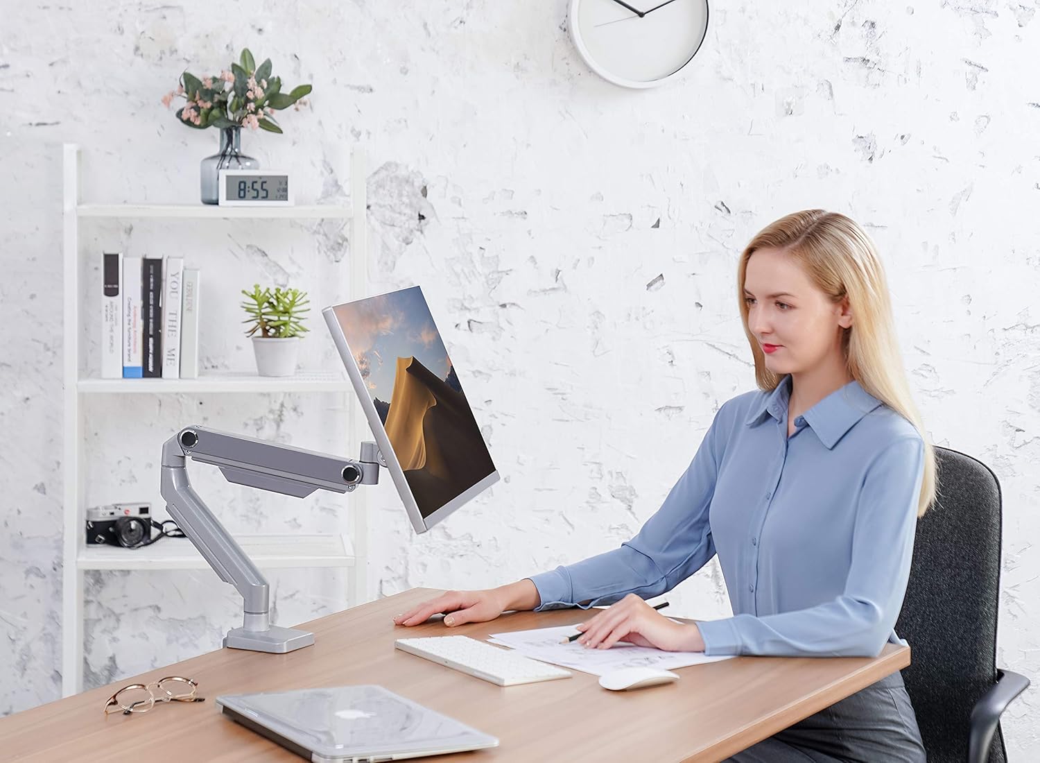 EleTab Single Monitor Desk Mount - Height Adjustable Single Monitor Stand Articulating Full Motion Swivel VESA Arm Fits for Computer Screen 17 to 32 inches, Hold up to 17.6 lbs Pack of 2