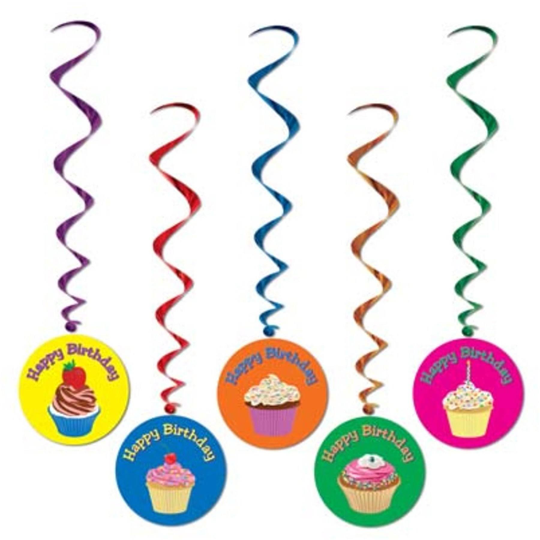 Party Central Pack of 30 Assorted Happy Birthday Cupcake Metallic Hanging Party Decoration Whirls 40x22
