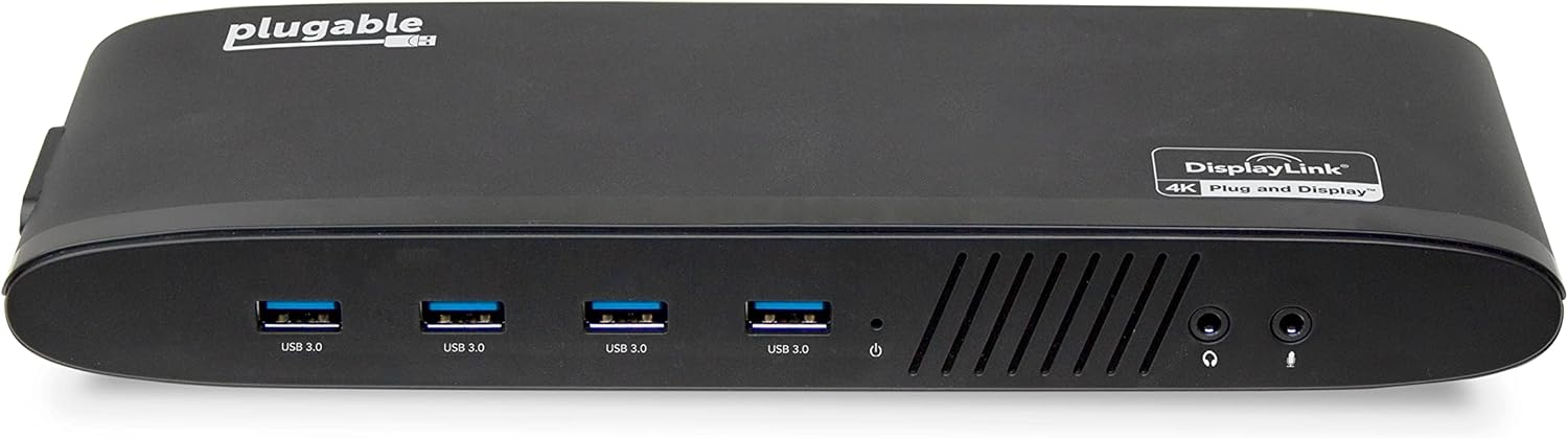 Plugable USB 3.0 Dual 4K Display Horizontal Docking Station with DisplayPort and HDMI for Windows and Mac (Dual 4K DisplayPort & HDMI, Gigabit Ethernet, Audio, 6 USB Ports)