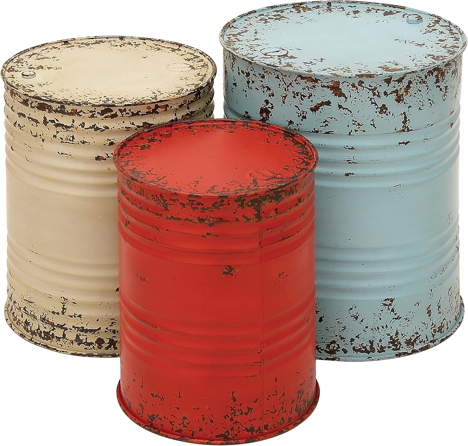 Deco 79 Benzara Metal Drum Table Accent Collection, 20 by 18 by 16-Inch, Multi-Color, Set of 3
