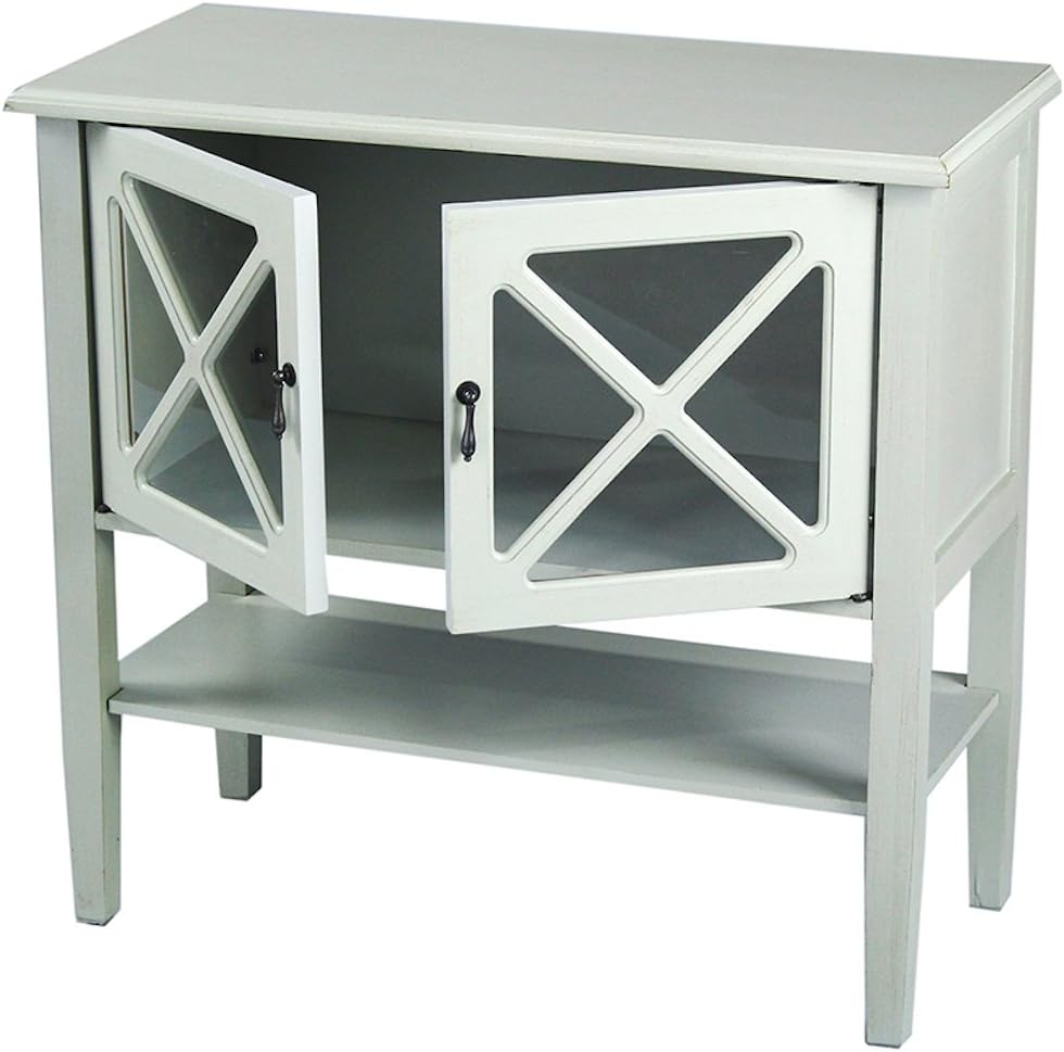 Heather Ann Creations Modern 2 Door Accent Console Cabinet with X Pane Glass Insert and Bottom Shelf Seafoam Green