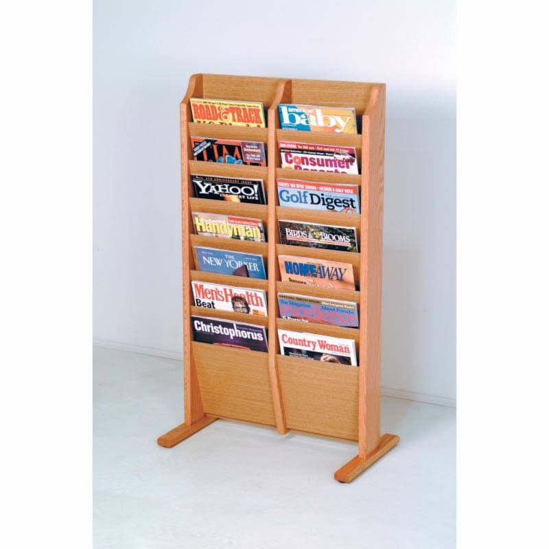 Wooden Mallet 14 Pocket Free Standing Magazine Rack; Light Oak