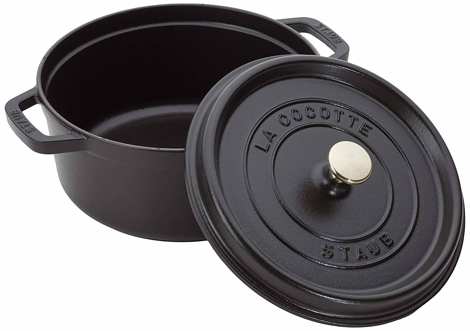 Staub 1102425 Cast Iron Round Cocotte 4 qt Black Matte