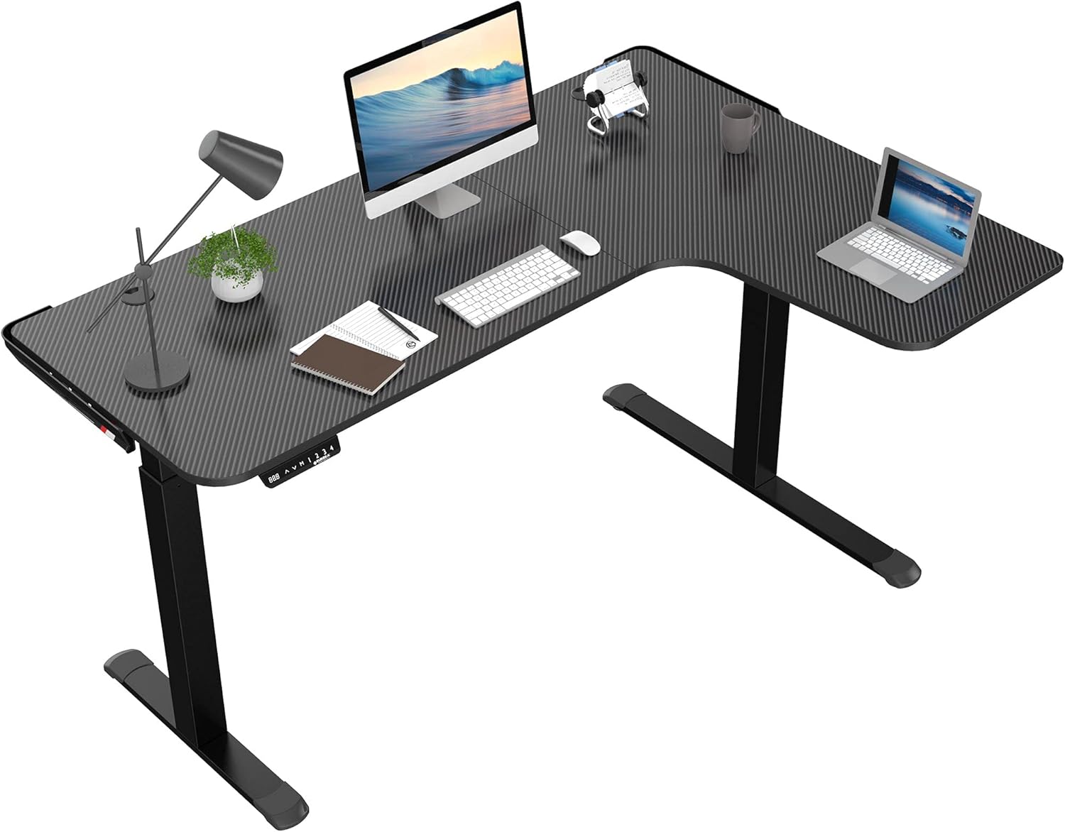 DESIGNA 61 inches Electric L Shaped Standing Desk, Height Adjustable Corner Computer Gaming Desk, Modern Simple Style with Large Mouse Pad, Black