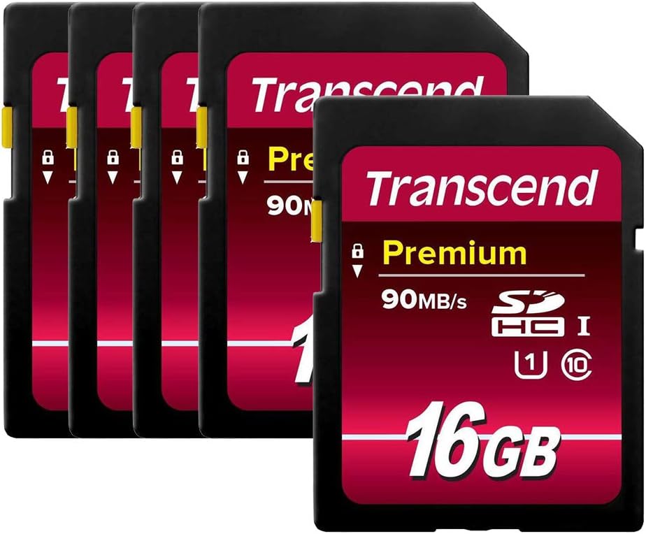 Pack of 5 Transcend 16GB SDHC Class10 400X UHS-I Memory Cards Pack of 2