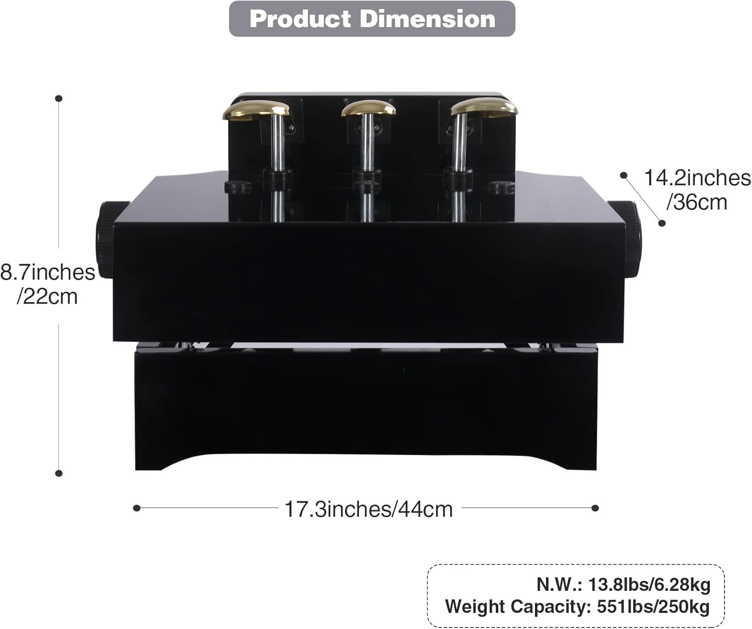 ALAPUR Piano Pedal Extender Bench for Kids, Height Adjustable Piano Foot Pedal,Design with 3 Pedal, Black