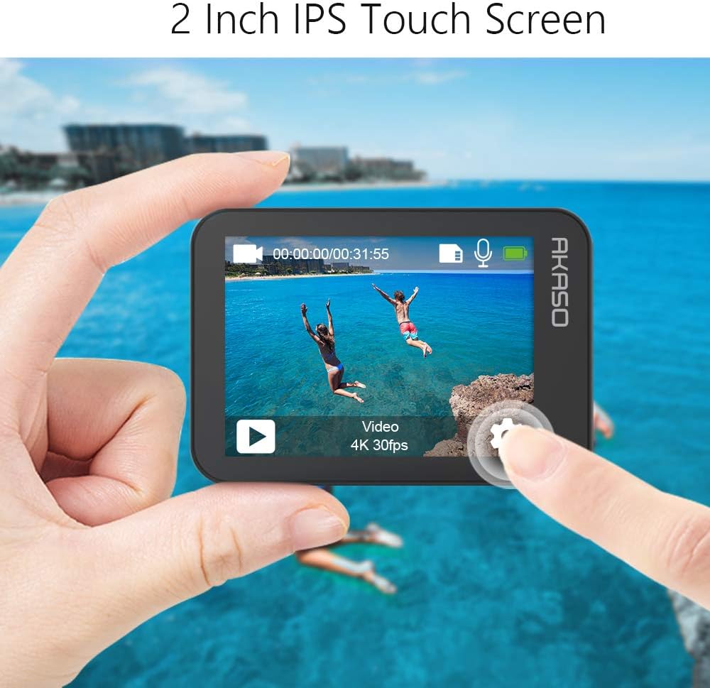 AKASO V50X Native 4K30fps WiFi Action Camera with EIS Touch Screen 4X Zoom Web Camera 131 feet Waterproof Camera Support External Mic Remote Control Sports Camera with Helmet Accessories Kit