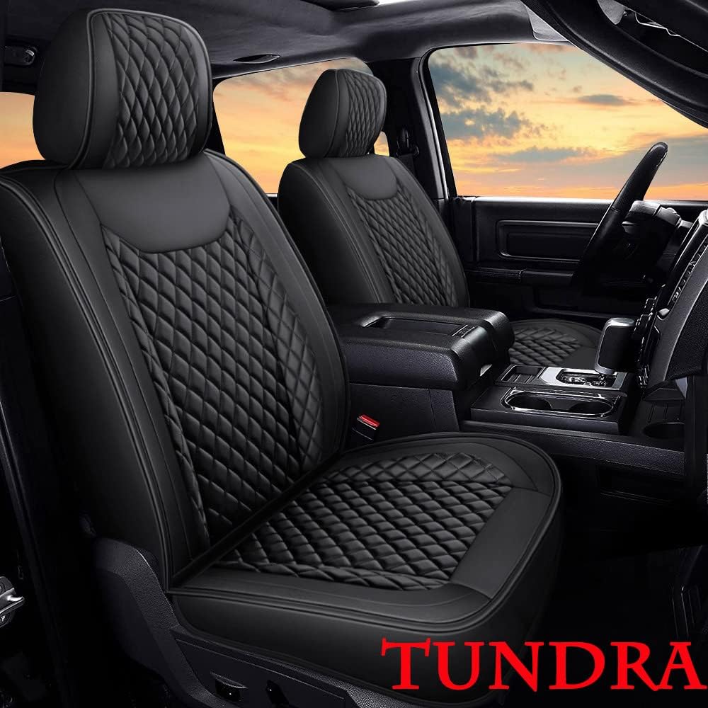 Aotiyer Car Seat Covers for Toyota Tundra Full Set fit for 2008-2021 Crew Cab/ Crewmax/ Double Cab Pickup Truck Waterproof Leather(Black)