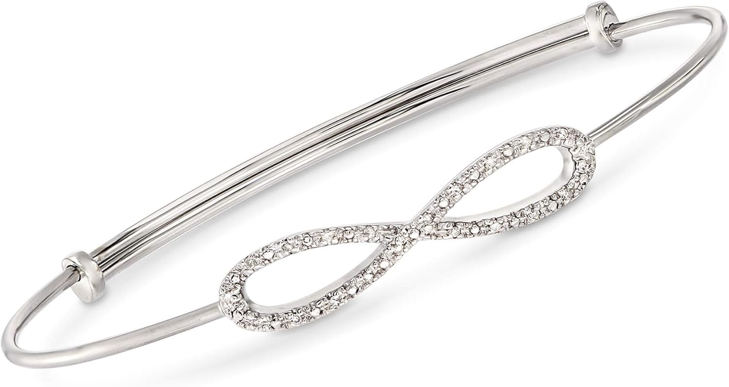 Ross-Simons Diamond-Accented Infinity Symbol Bangle Bracelet in Sterling Silver
