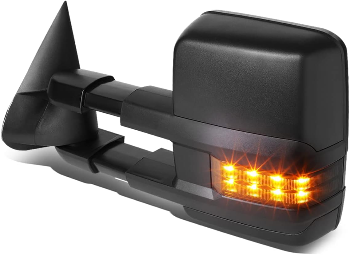 Left Side Black Power Heated Smoked LED Turn Signal Light Tow Mirror Compatible with Silverado Tahoe Sierra Yukon 03-07