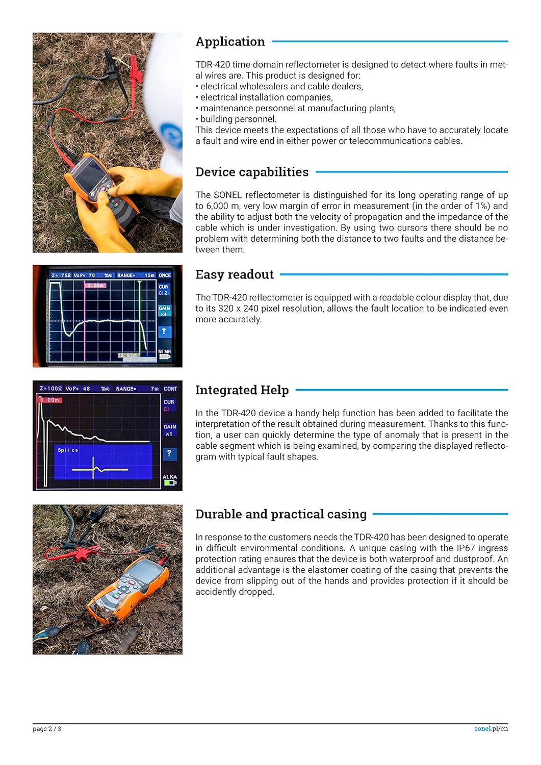 Sonel TDR-420 Time Domain Reflectometer 6000m 1% Accuracy TDR