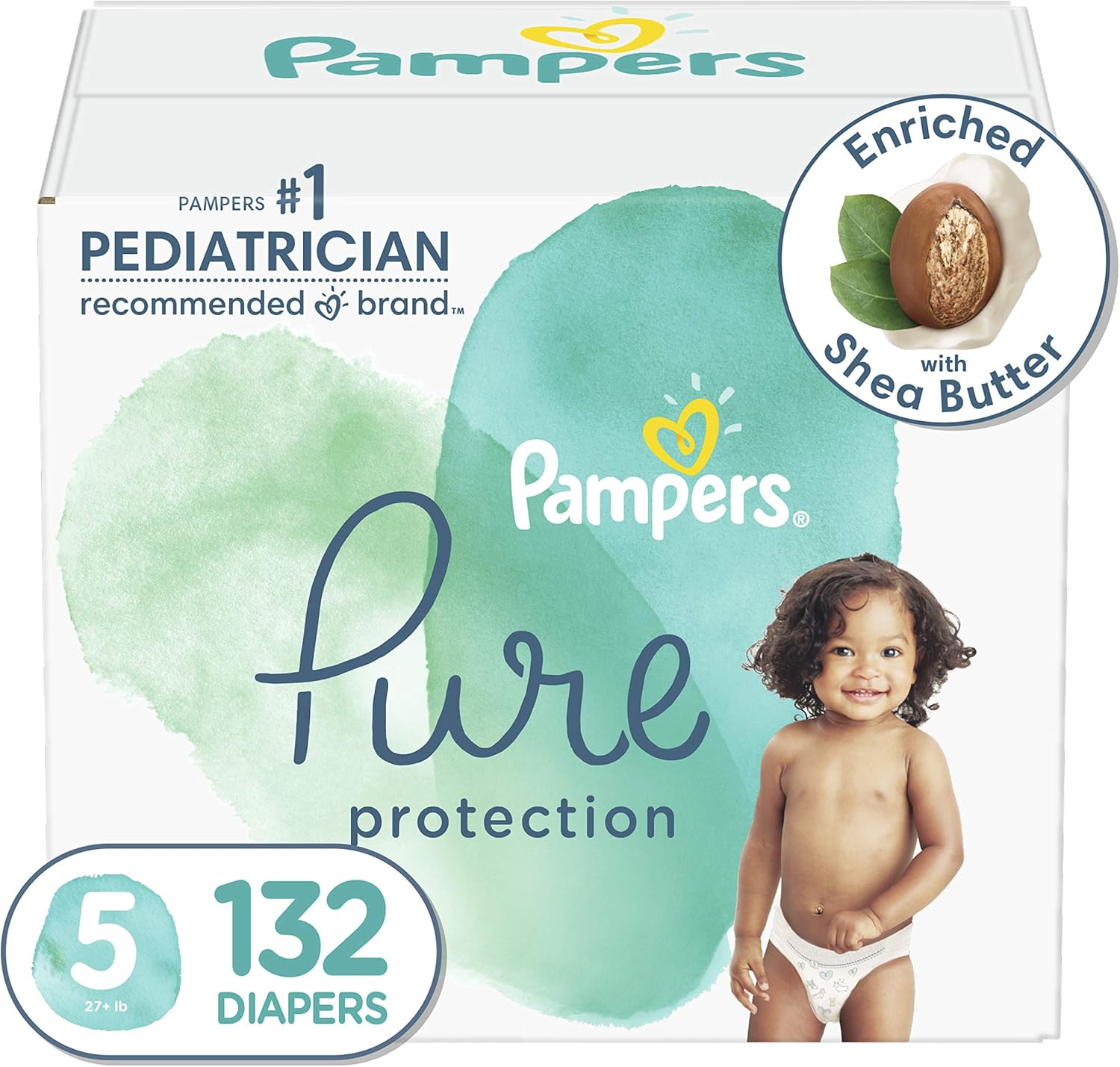 Diapers Size 5, 132 Count - Pampers Pure Protection Disposable Baby Diapers, Hypoallergenic and Unscented Protection, ONE MONTH SUPPLY (Packaging & Prints May Vary) Pack of 2