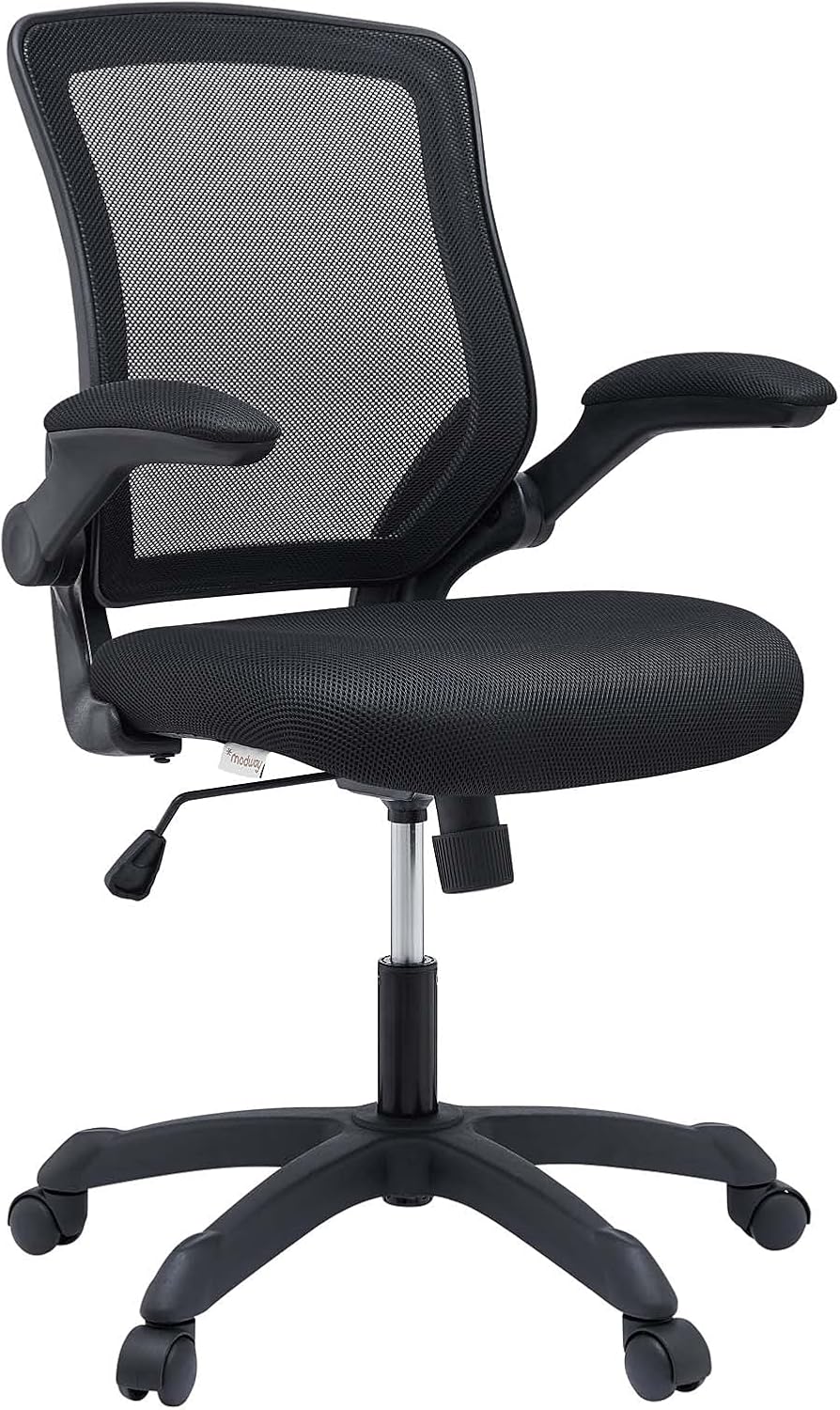 Modway Veer Office Chair with Mesh Back and Vinyl Seat With Flip-Up Arms in Black
