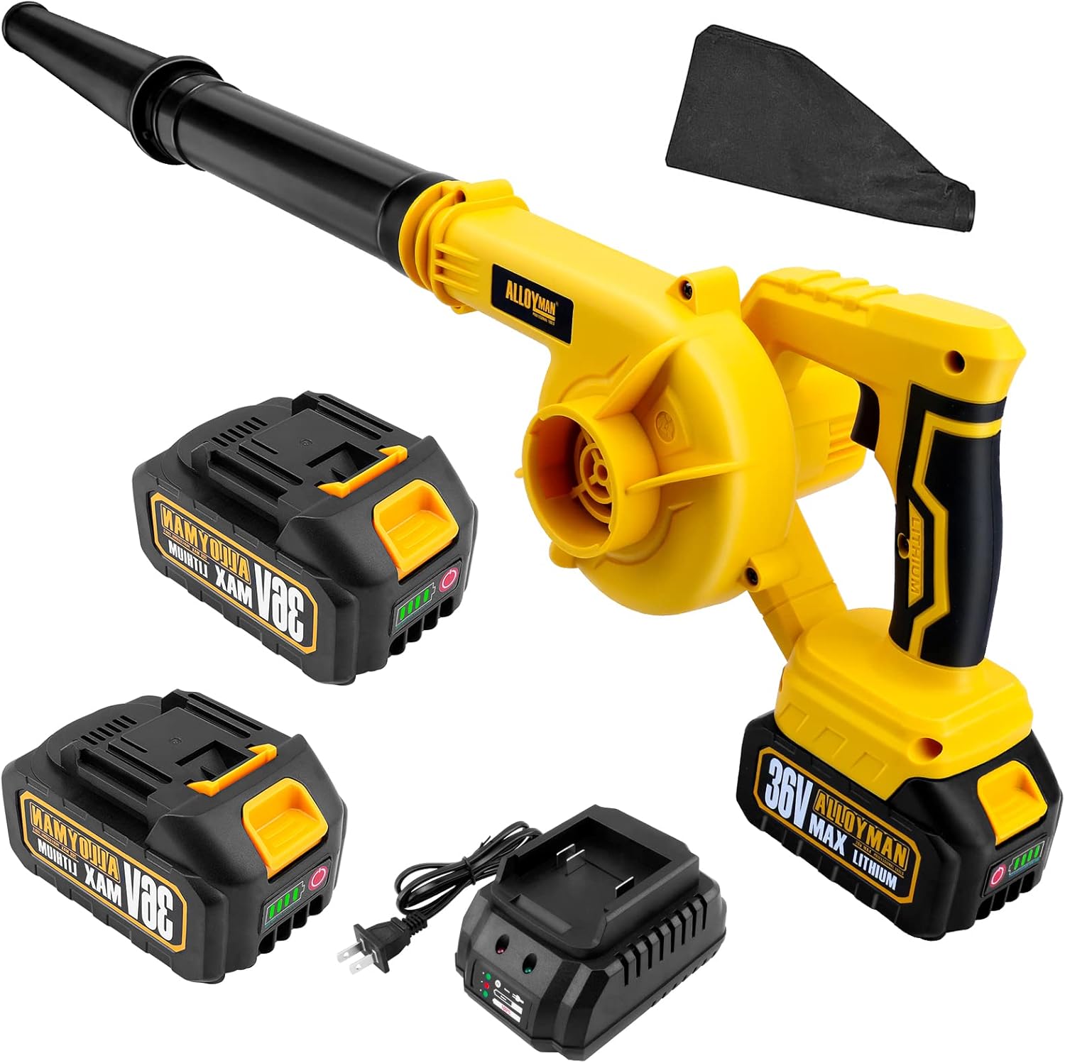 ALLOYMAN Leaf Blower, 36V Cordless Leaf Blower, with 2 X 4.0Ah Battery & Charger, 2-in-1 Electric Leaf Blower & Vacuum for Yard Cleaning/Snow Blowing.