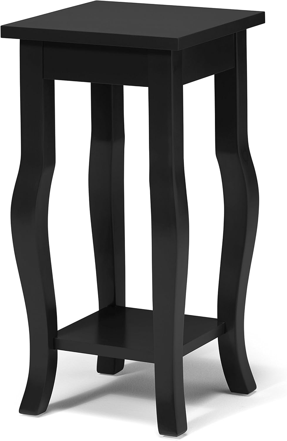Kate and Laurel Lillian Wood Pedestal End Table with Curved Cabriole Legs and Lower Display Shelf, Black