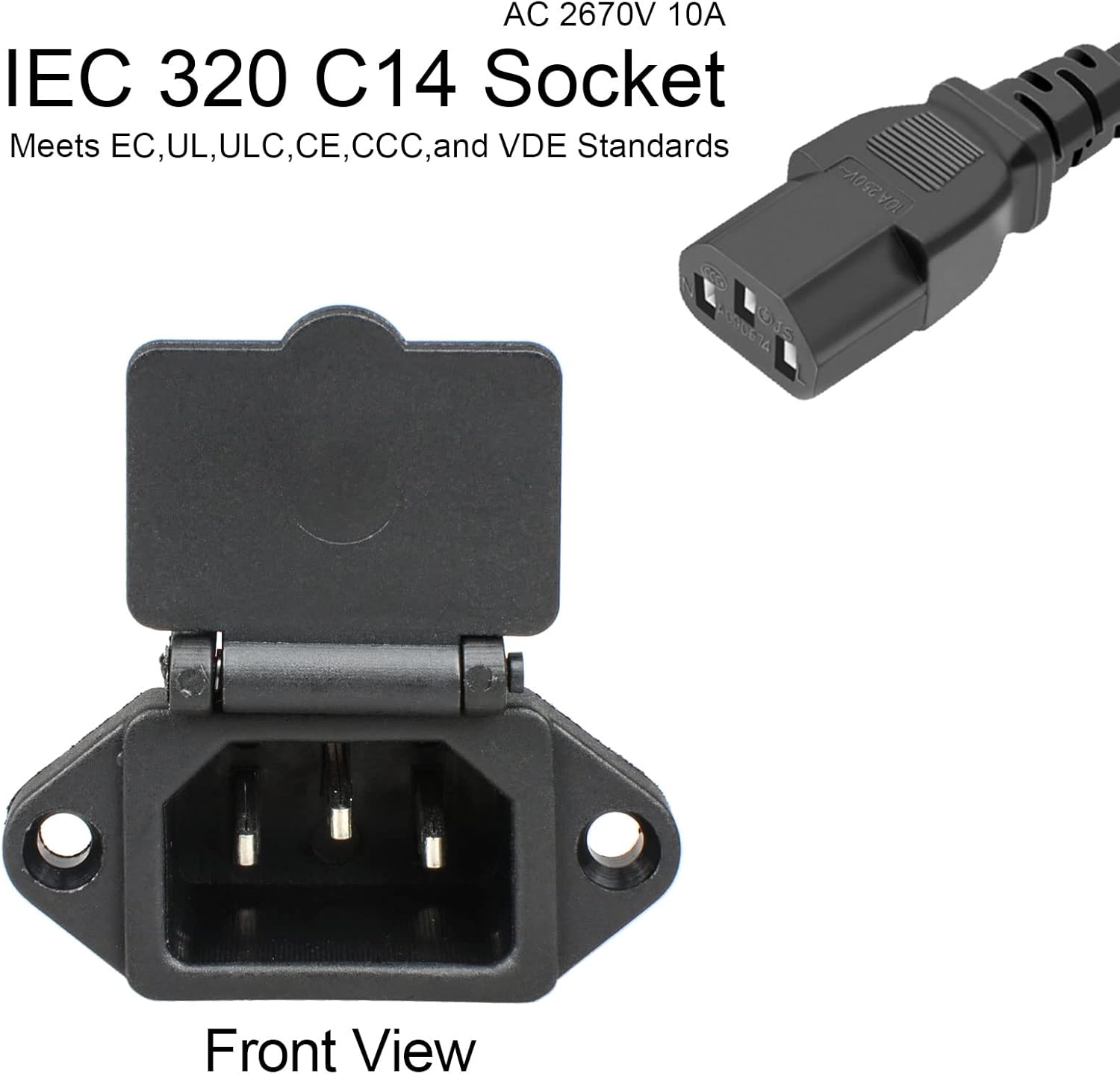 2 Pcs AC 250V 10A IEC 320 C14 Panel Mount Plug Adapter Power Connector Socket with Spring Cover