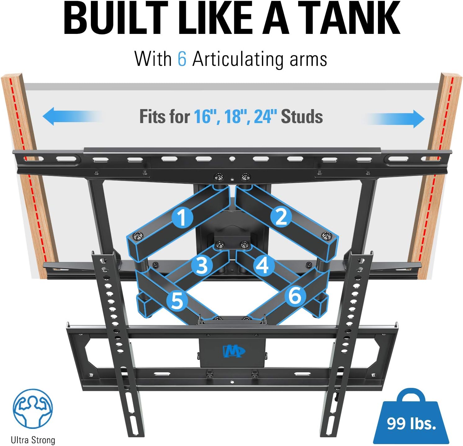 Mounting Dream TV Mount Full Motion TV Wall Mount for Most 26-55 Inch Flat Screen TV, Wall Mount TV Bracket with Dual Arms, Max VESA 400x400mm and 99 LBS, Fits 16