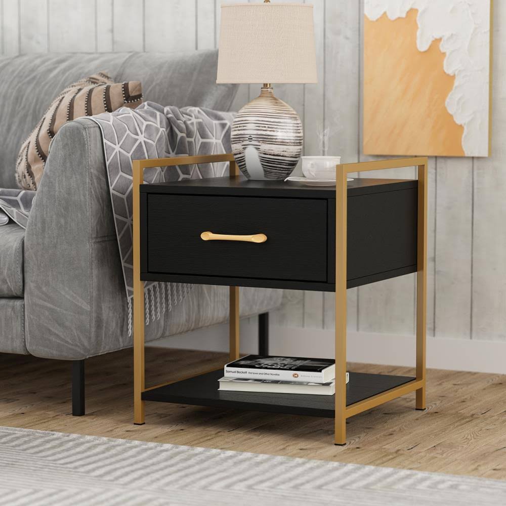 FUFUu0026GAGA Nightstand End Table with 1 Drawer and Shelf in Black | LJY-KF200145-02