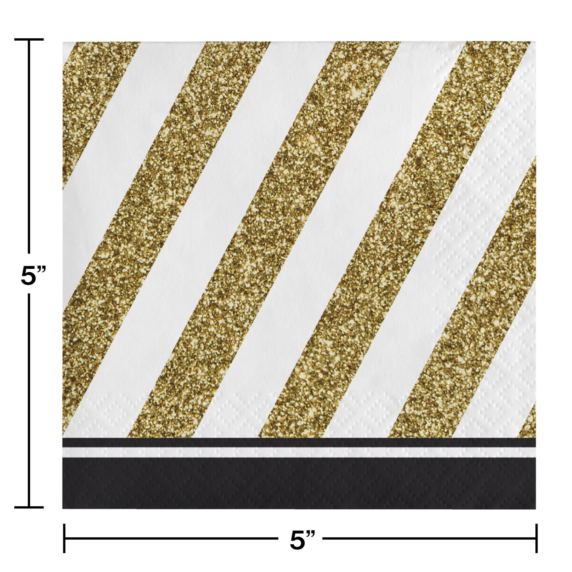 Party Central Pack of 192 Gold and White Striped with Black Border 2-Ply Party Beverage Napkins
