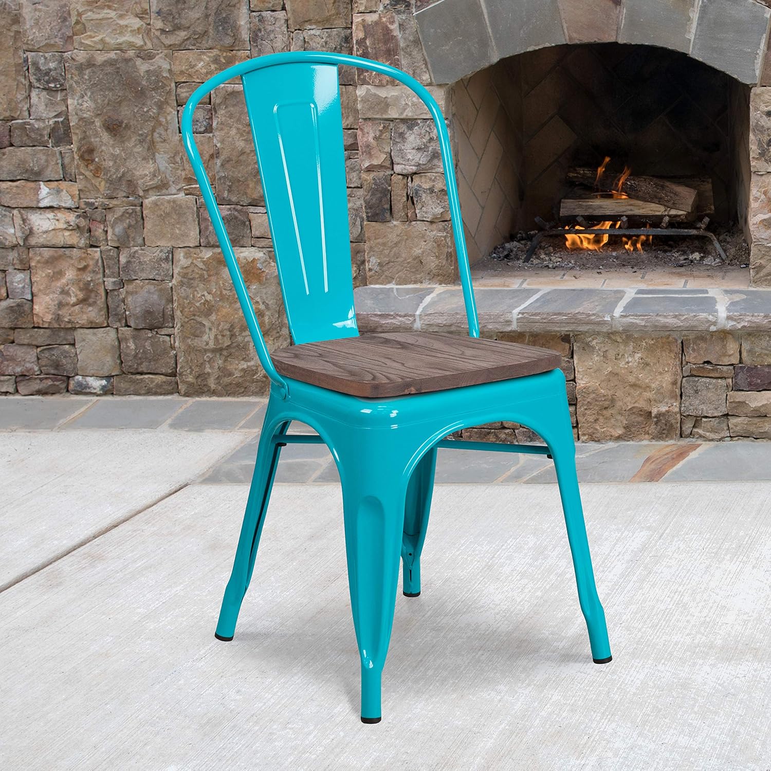 Flash Furniture 4 Pk. Crystal Teal-Blue Metal Stackable Chair with Wood Seat