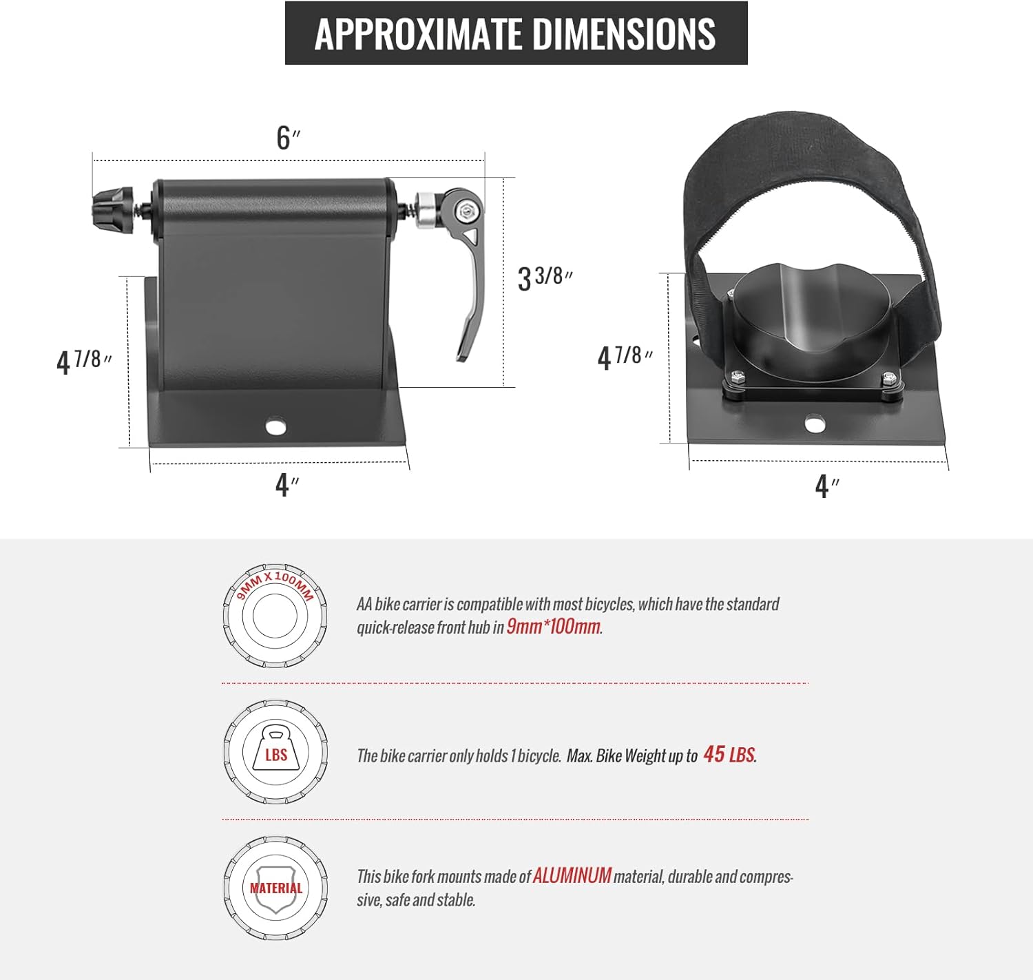 AA Products Universal Bike Carrier for Trucks SUV Quick-Release Alloy Fork Lock Alloy Bed Roof Mount Rack for 1 Bike - Cross Bars not Included