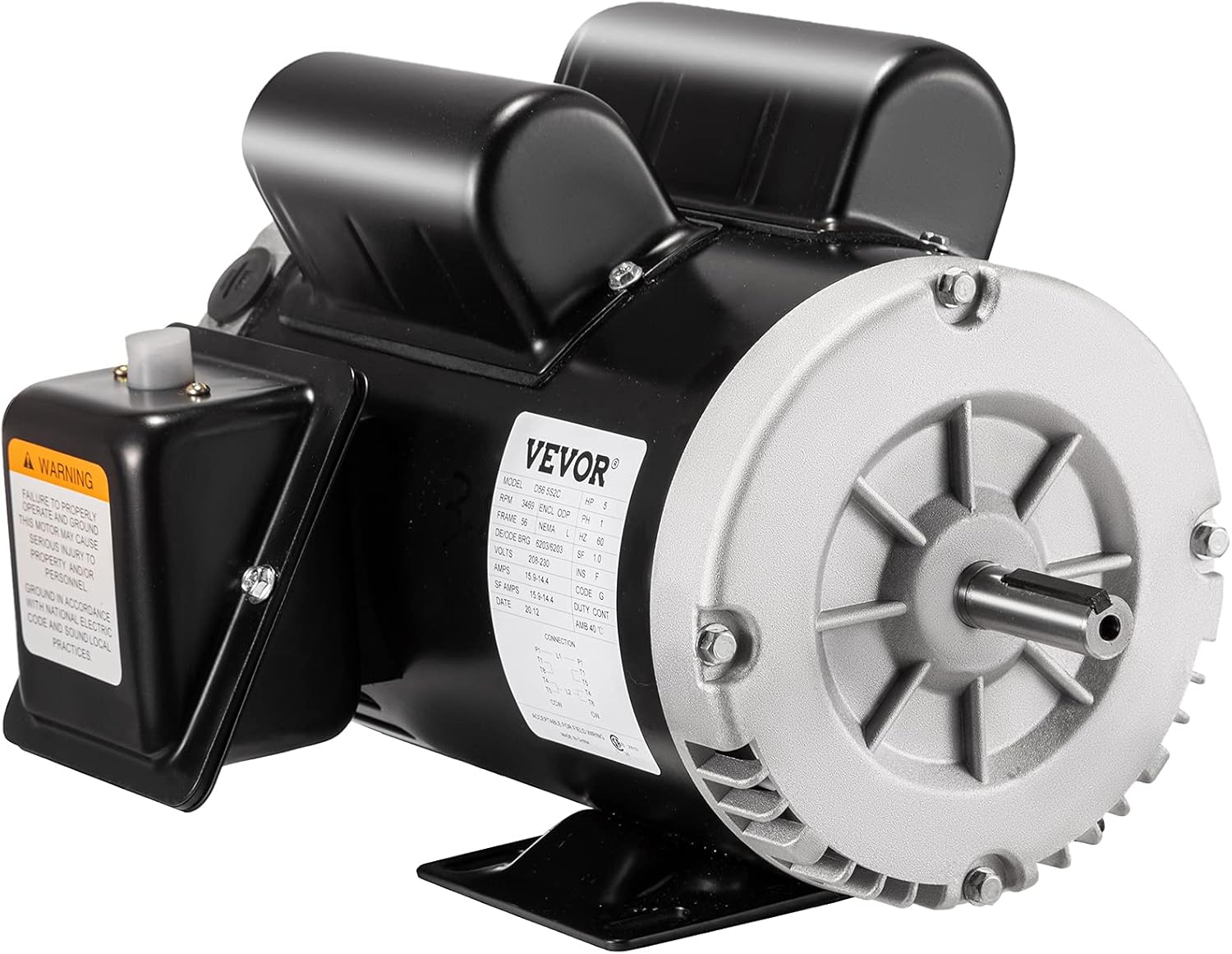 VEVOR 5 Hp Electric Motor 3.1 KW Rated Speed 3450 RPM Single Phase Motor AC 208-230V Air Compressor Motor Suit for Home and Small Shop Air Compressors