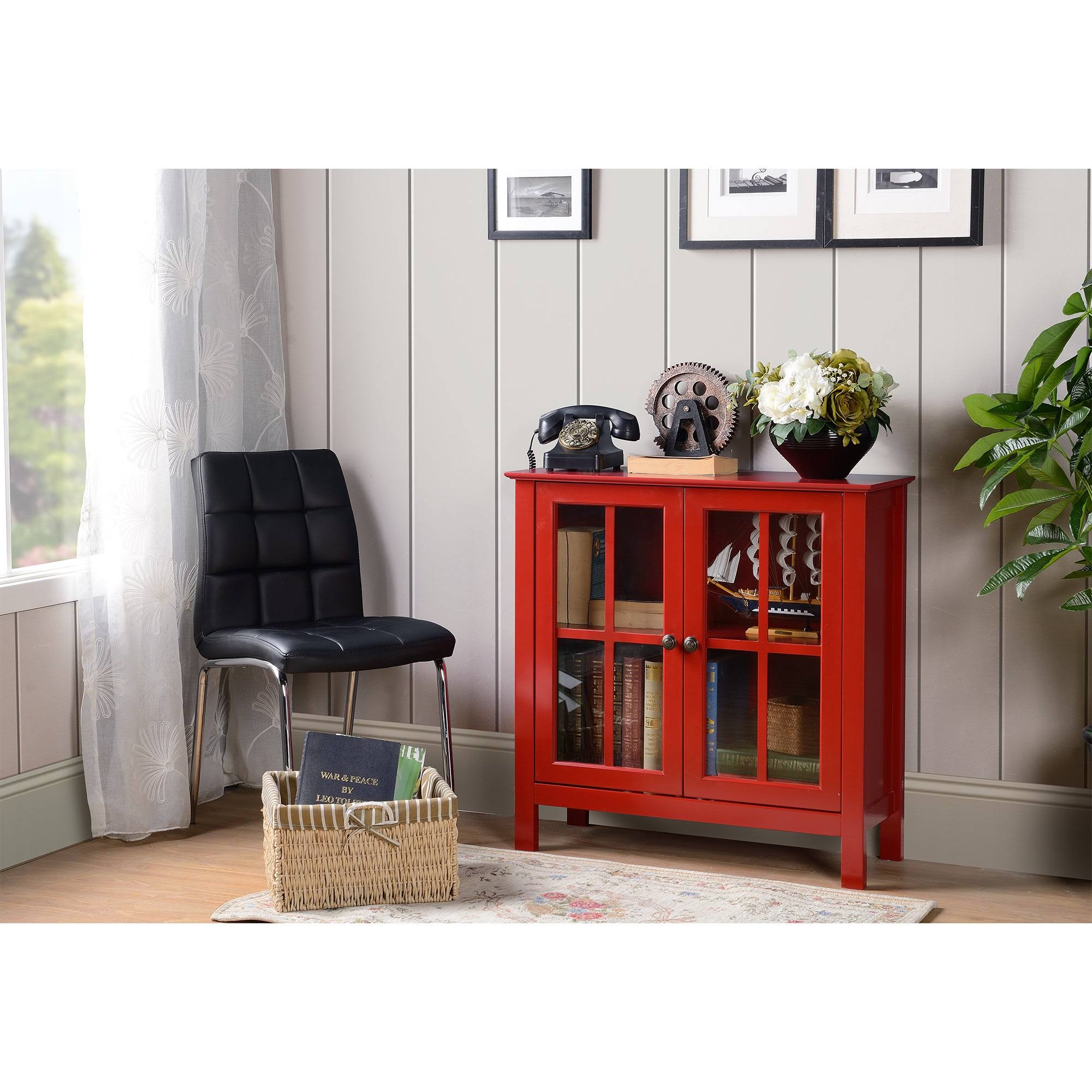 Os Home and Office Furniture Red Glass Door Accent and Display Cabinet