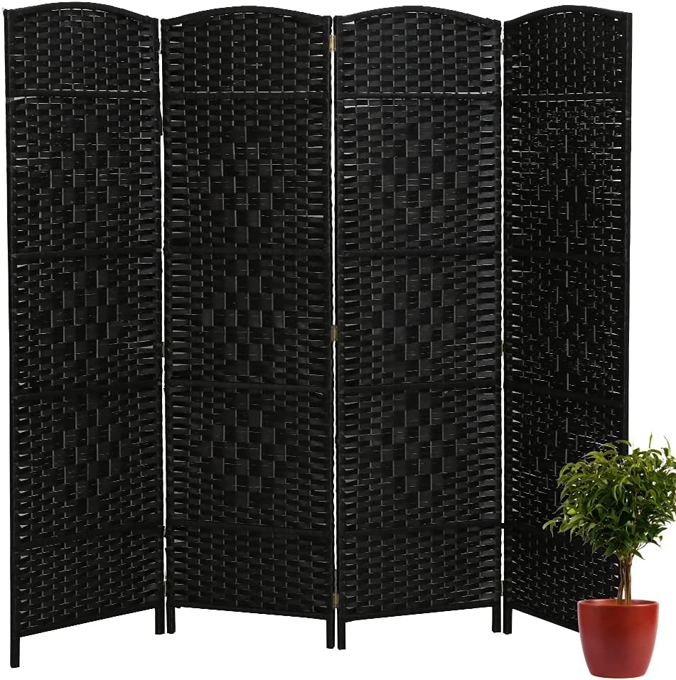 ECOMEX Room Divider Folding Privacy Screen 4 Panel Partition Wall, 5.9 Ft Tall Extra Wide Office Partitions and Dividers Freestanding, Double Hinged Weave Fiber Room Divide (Red-Brown)