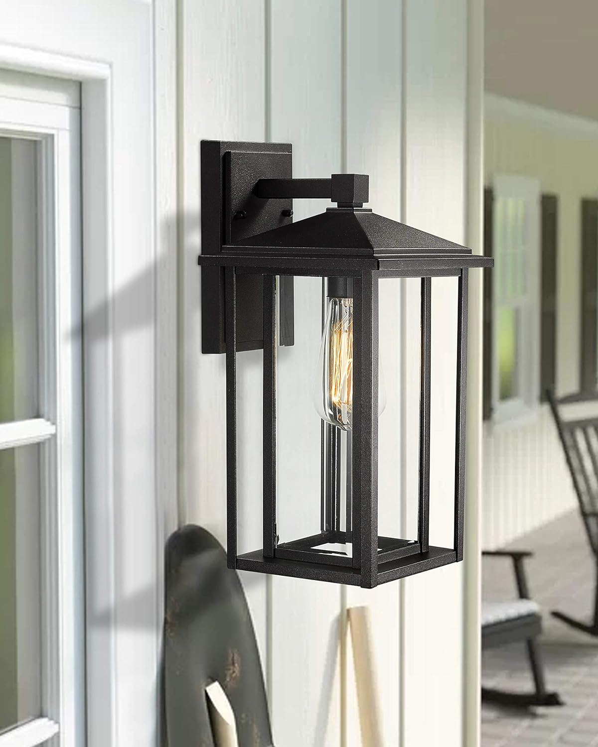 Zeyu Porch Wall Lantern 2 Pack, Outdoor Light Fixtures Wall Mount in Black Finish with Clear Glass, 1951-2PK BK
