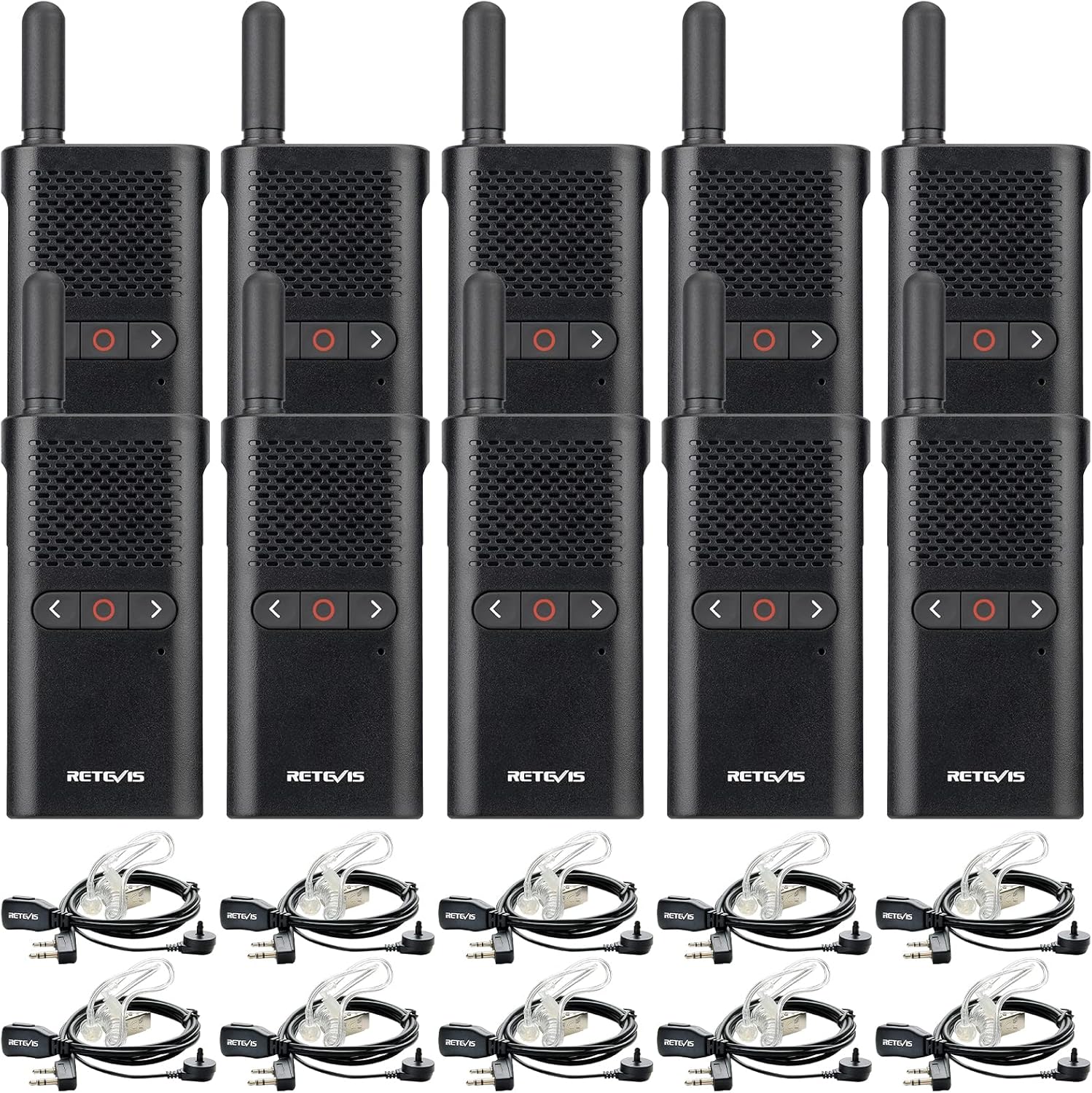 Retevis RB28B Portable 2 Way Radios with Earpiece,1500mAh Long Battery Life Walkie Talkie,Ultra-Thin, VOX Handsfree,Handheld Two Way Radios for School Business Security (10 Pack)