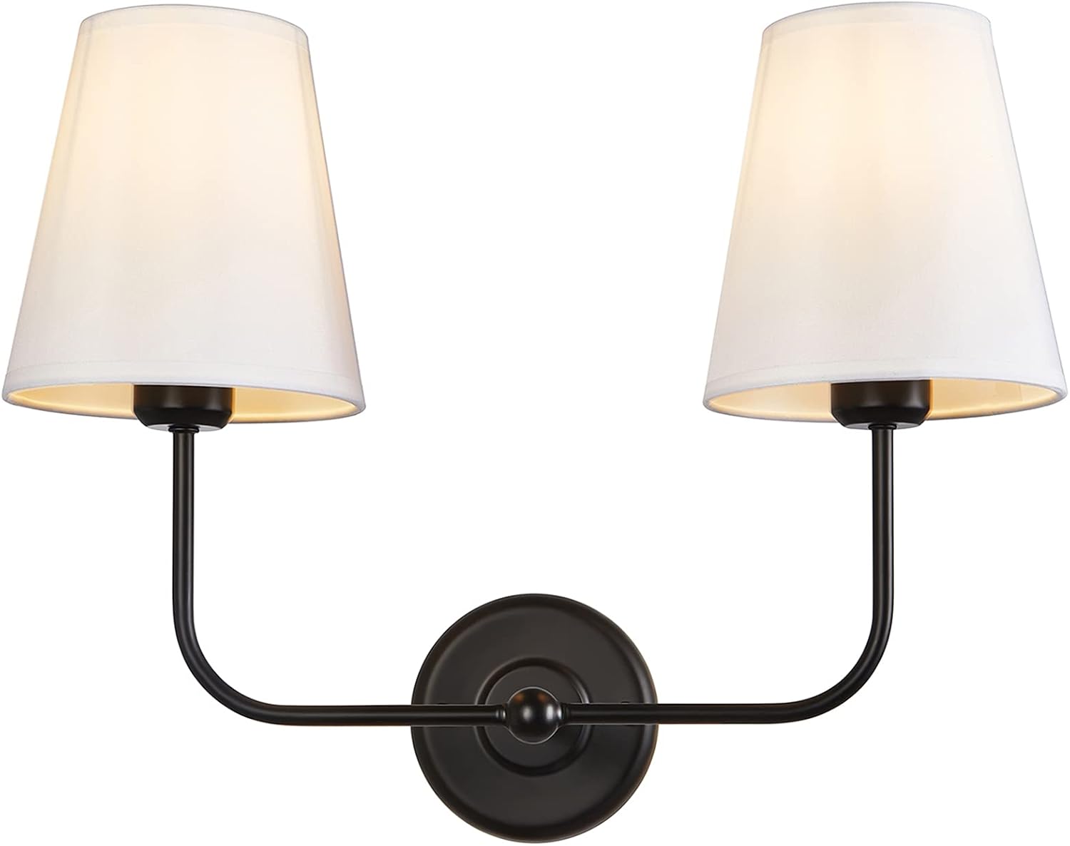 Passica Decor 2 Light Modern Armed Sconce with 2pcs Flared White Fabric Shade Double Sconce for Bathroom Vanity Living Room Hallway Stairway Fireplace